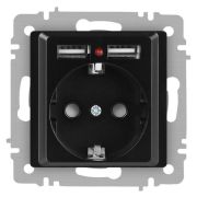 Розетка 1-м СП Accent 6-410-05 16А IP20 250В P+E Schuko + 2хUSB защ. шторки антрацит Intro Б0063698