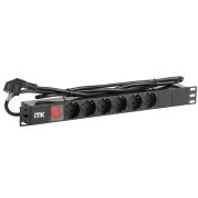 Блок розеток 6-м PDU (немец. станд.) DIN49440 с LED выкл. 1U шнур 2м вилка DIN49441 профиль ПВХ черн. ITK PH12-6D1-P